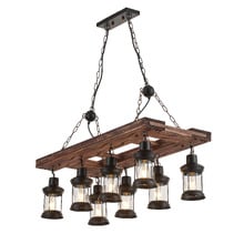 Allen Rectangle Pine Wood 8 Light Pendant